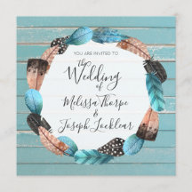 Bröllbjudan till Rustic Turcos Wood Feathers