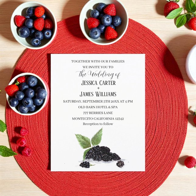 Bröllbjudan till Rustic Watercolor Blackbär Weddin (Skapare uppladdad)