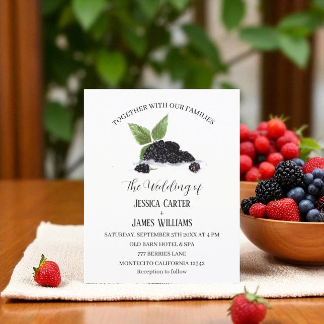 Bröllbjudan till Rustic Watercolor Blackbär Weddin (Skapare uppladdad)