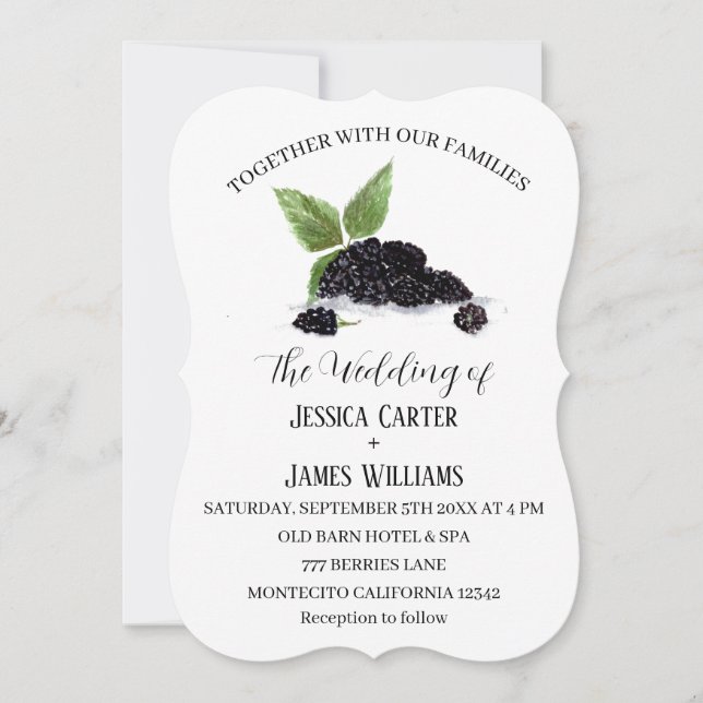 Bröllbjudan till Rustic Watercolor Blackbär Weddin Inbjudningar (Framsida)