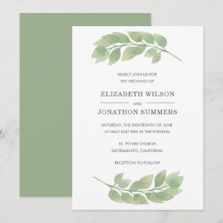 Bröllbjudan till Rustic Watercolor Greenery Weddin Inbjudningar