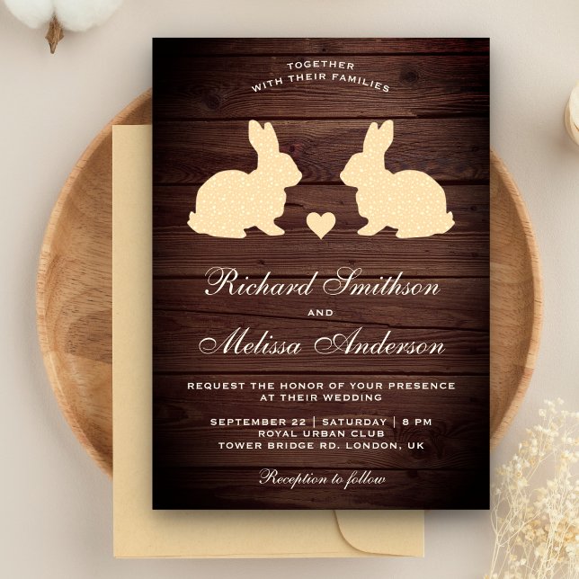 Bröllbjudan till Rustic Wood Romantic Rabbits Wedd Inbjudningar (Skapare uppladdad)