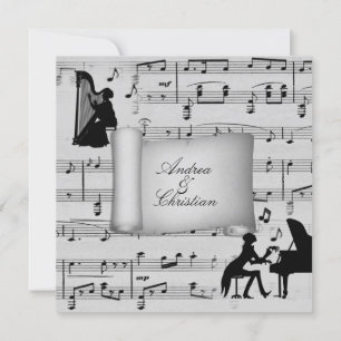 Bröllbjudan till silver Classical Music Theme Wedd Inbjudningar