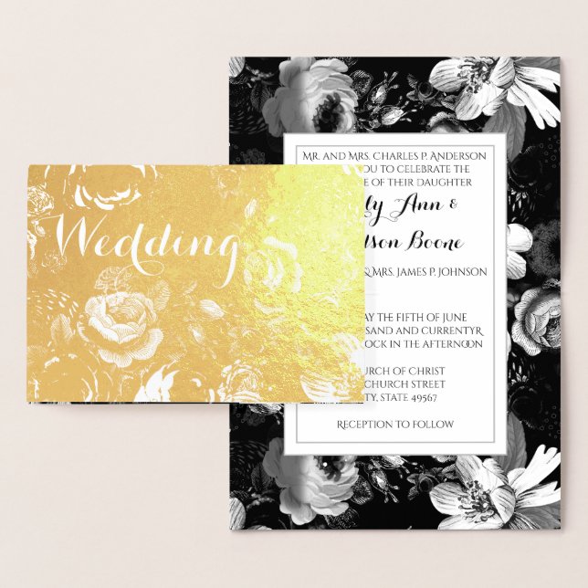 Bröllbjudan till Silver Foil Ro Typography Wedding Folierat Kort (Display)