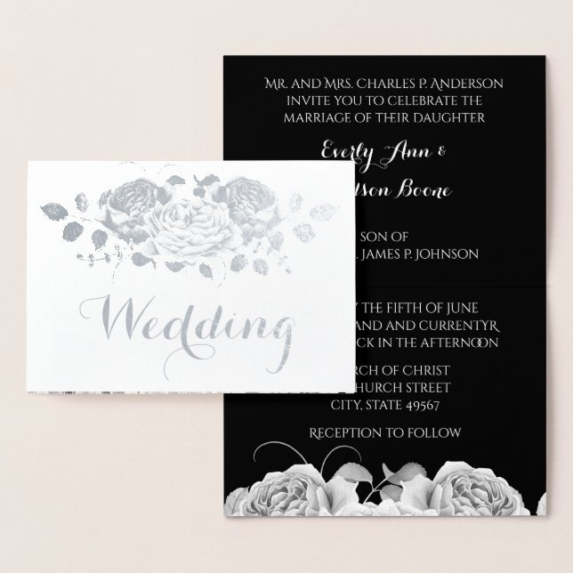 Bröllbjudan till Silver Foil Ro Typography Wedding Folierat Kort (Display)