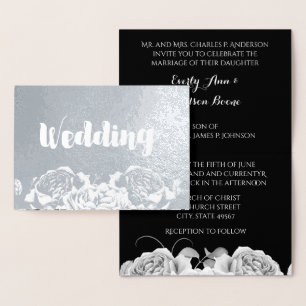 Bröllbjudan till Silver Foil Ro Typography Wedding Folierat Kort