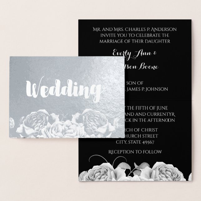 Bröllbjudan till Silver Foil Ro Typography Wedding Folierat Kort (Display)