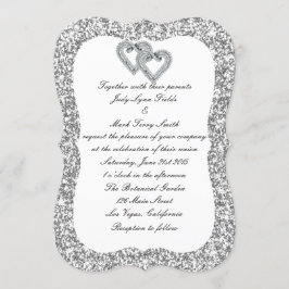 Bröllbjudan till silver Glitter Diamond Hearts-brö Inbjudningar