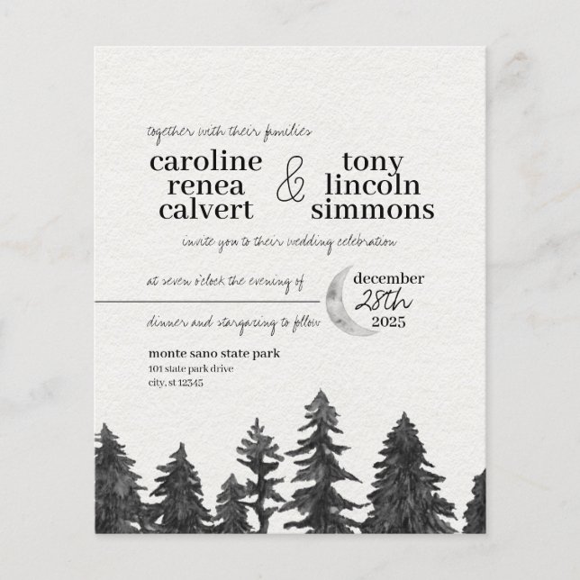 Bröllbjudan till Silver Måne budget - Flyer Weddin (Framsidan)