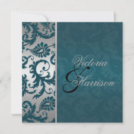 Bröllbjudan till Silver och Teal Damask II Inbjudningar