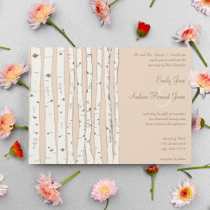Bröllbjudan till Silver Peony Russet Birch Träd Inbjudningar