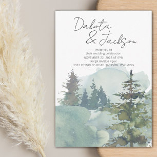 Bröllbjudan till skogbergsbröllop i Rustic Foggy F Inbjudningar