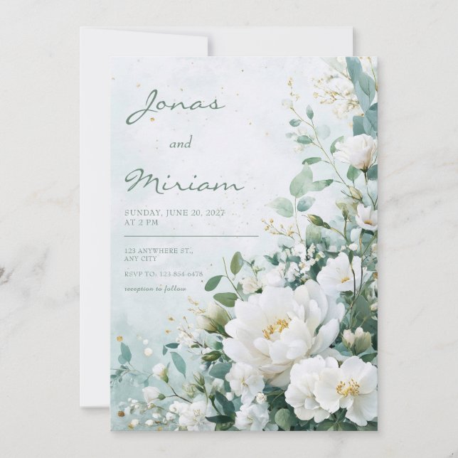 Bröllbjudan till Soft White Peony Blommigt Wedding Inbjudningar (Framsida)