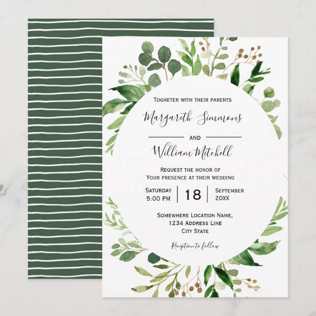 Bröllbjudan till sommarskugga ram Watercolor bröll Inbjudningar (Fram/baksida)