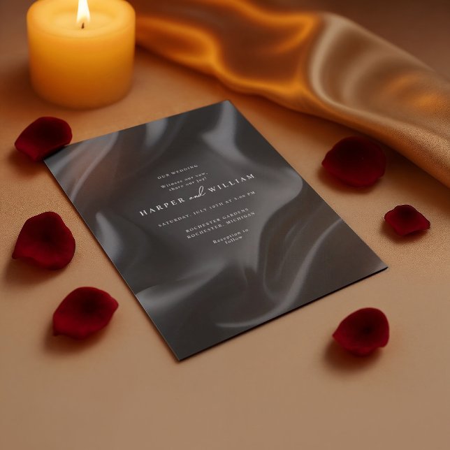 Bröllbjudan till svart satin för elegant inbjudningar (Black draped satin wedding invitation)