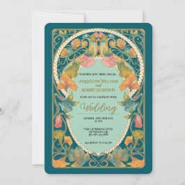 Bröllbjudan till Teal Watercolor Art nouveau Inbjudningar