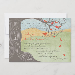 Bröllbjudan till Träd Tangerine Birds Wedding Inbjudningar