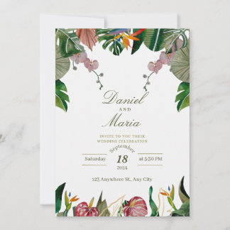Bröllbjudan till Tropical Grey Watercolor Wedding Inbjudningar