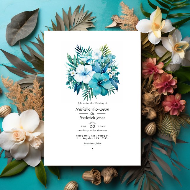 Bröllbjudan till Tropical Teal Blommigt Wedding Inbjudningar (Skapare uppladdad)