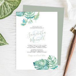 Bröllbjudan till Tropical Watercolor Greenery Wedd