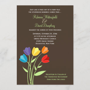 Bröllbjudan till Tulip Flower Rainbow Färg bröllop Inbjudningar