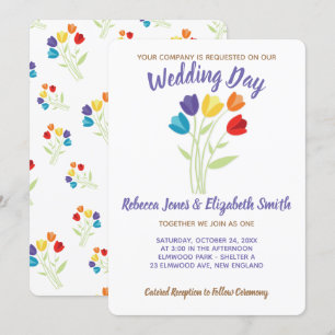 Bröllbjudan till Tulip Rainbow Lesbisk Gay Wedding Inbjudningar