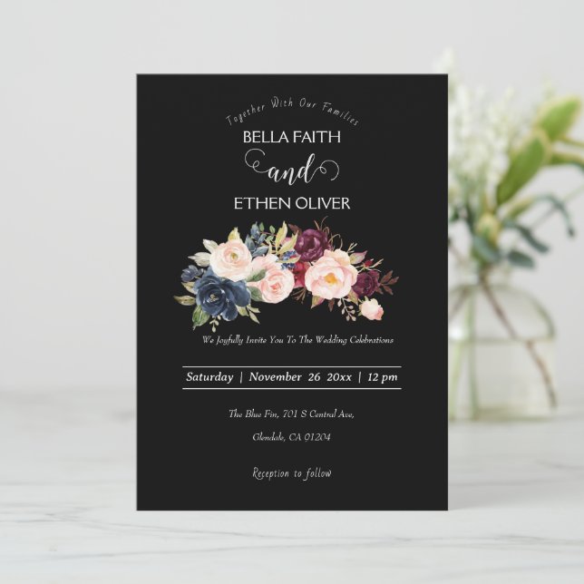 Bröllbjudan till vatten färg färgad blommigt inbjudningar (Stående Fram)