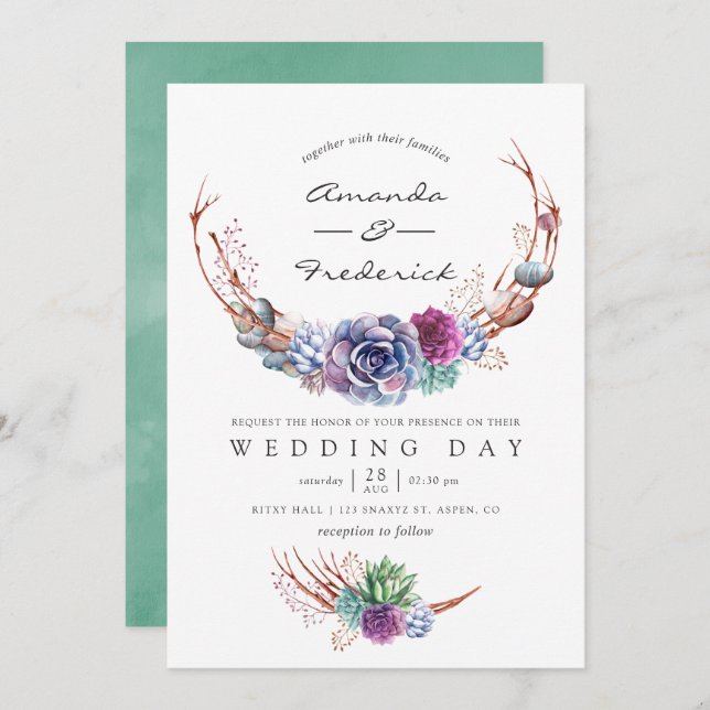 Bröllbjudan till vattenfärgsdesertsuckerblommor inbjudningar (Fram/baksida)