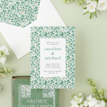 Bröllbjudan till vintage Grönt Ditzy Blommigt-bröl