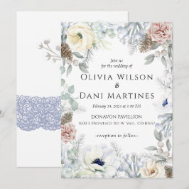 Bröllbjudan till vit blått Blommigt Inbjudningar