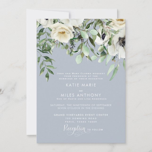 Bröllbjudan till vit Blommigt Eucalyptus Wedding Inbjudningar (Framsida)