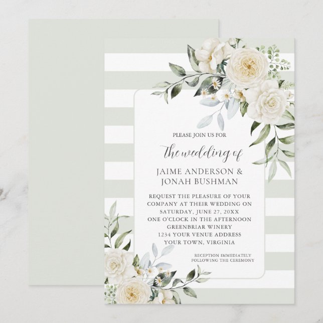 Bröllbjudan till vit Blommigt Eucalyptus Wedding Inbjudningar (Fram/baksida)