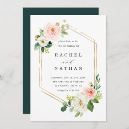 Bröllbjudan till Vita Bloom Guld Ram Inbjudningar