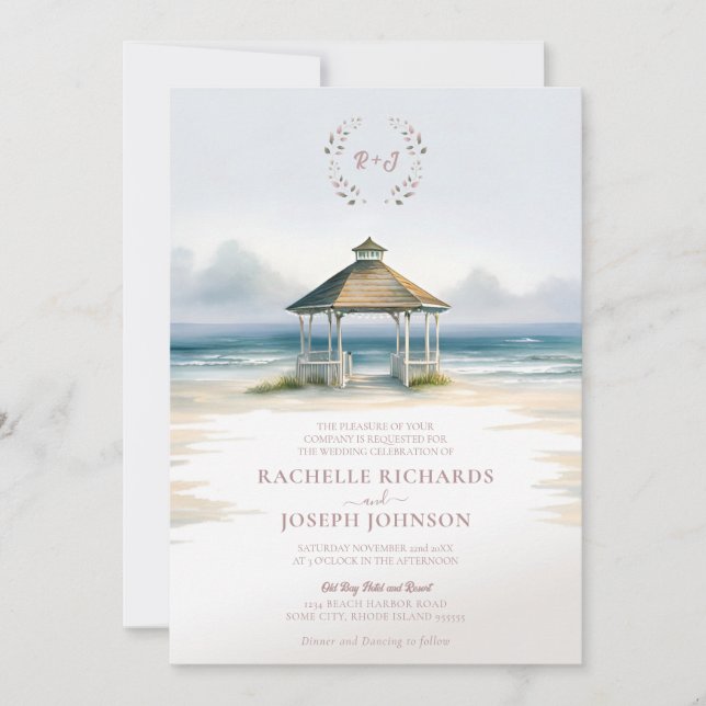 Bröllbjudan till Watercolor Beach Gazebo Wedding Inbjudningar (Framsida)