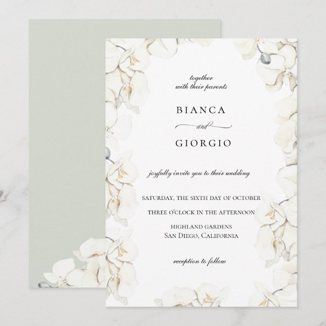 Bröllbjudan till Watercolor Ivory Orchid Ram Inbjudningar (Fram/baksida)