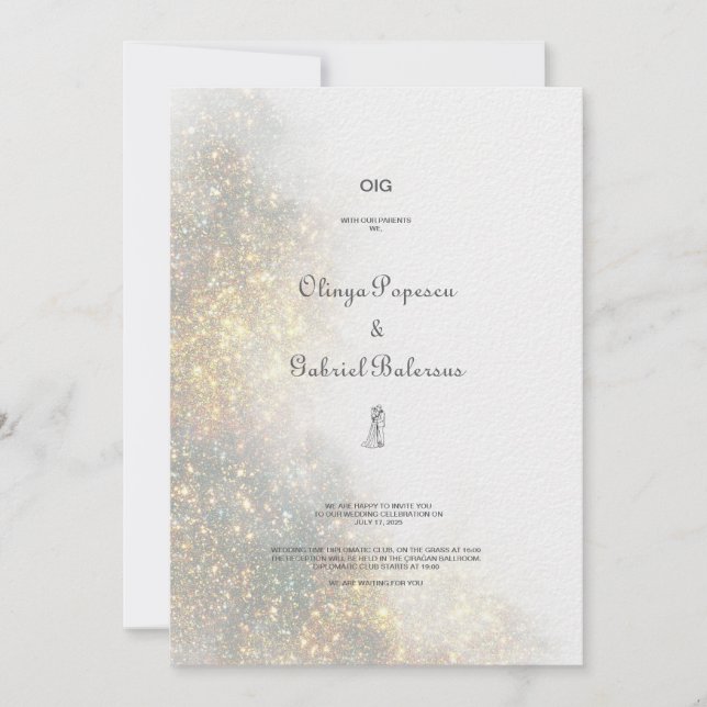 Bröllbjudan till Watercolor Shapes Grönt Glitter Inbjudningar (Framsida)