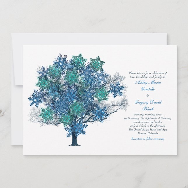 Bröllbjudan till Winter Snowflake Träd Inbjudningar (Framsida)