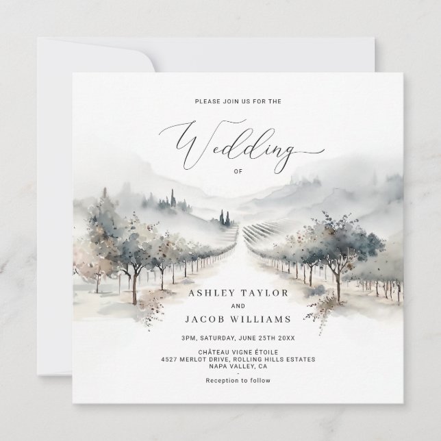 Bröllbjudanden om vineyard Watercolor Wedding Inbjudningar (Framsida)