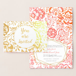 Bröllbjudanden till elegant Real Gold Foil Blommig Folierat Kort