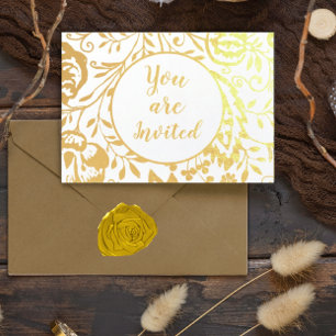 Bröllbjudanden till elegant Real Gold Foil Blommig Folierat Kort