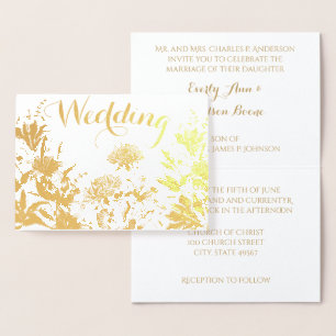 Bröllbjudanden till guldgolv Blommigt Typografi Folierat Kort