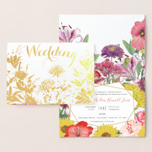 Bröllbjudanden till guldgolv Blommigt Typografi Folierat Kort