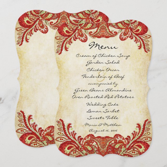 Bröllbjudanden till Paisley Peacock Färg Inbjudningar (Fram/baksida)