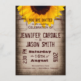 Bröllbjudanden till Rustic Sunblomma Mason Burk Inbjudningar