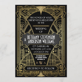 Bröllbjudanden till vintage Black & White Art Deco Inbjudningar
