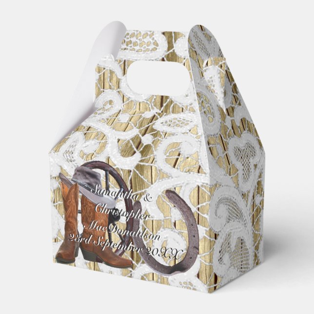 Bröllbröllop med den westerna filigree-dammen snör presentaskar (Framsidan Sidan)