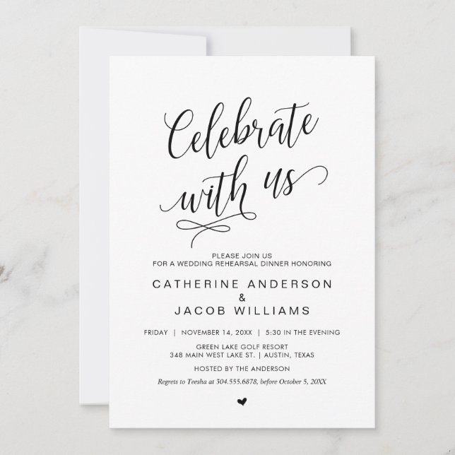 Brölldinsrepetitionsmiddag, Enkel Elegant Svart, Inbjudningar (Framsida)