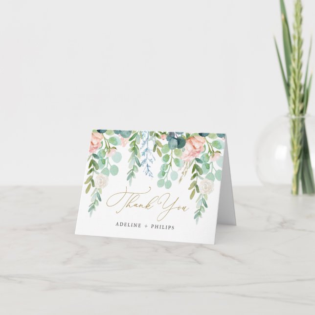 Brölldkort 'Blush Garden Wedding Thank You Card' Tack Kort (Framsida)