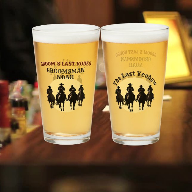 Bröllesgästens Sista Rodeo Cowboy Solnedgångs Part Glaskopp (Groomsman’s Last Rodeo Cowboy Sunset Party Drink Glass)
