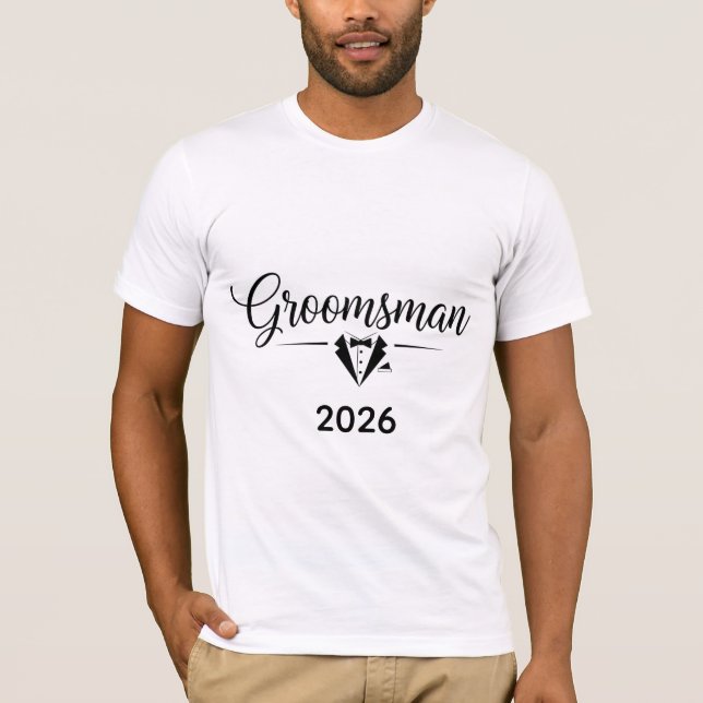 Bröllesman 2026 Elegant Svart Skript Smoking Bröll T Shirt (Framsida)